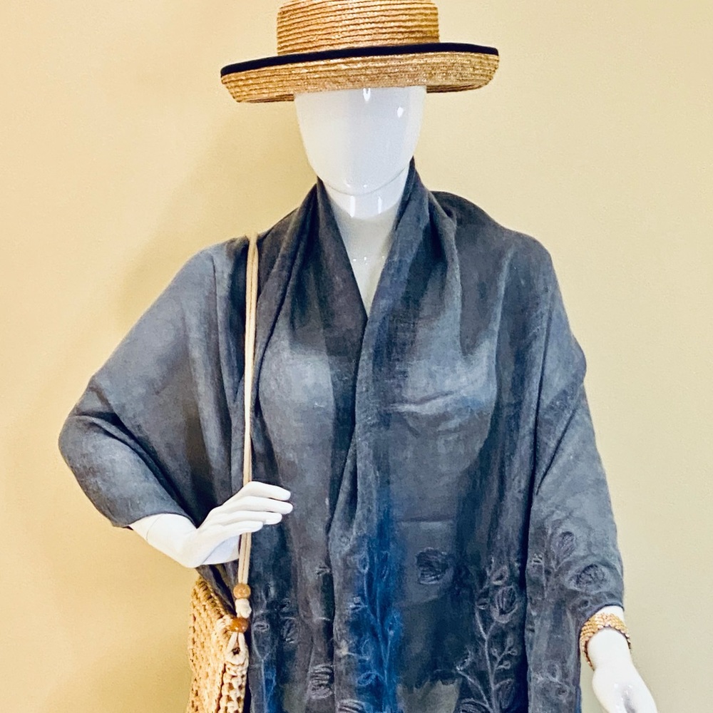 🌟HP🌟Washed Denim Blue Colored Embroidered Scarf Wrap by Eyeful OSFM